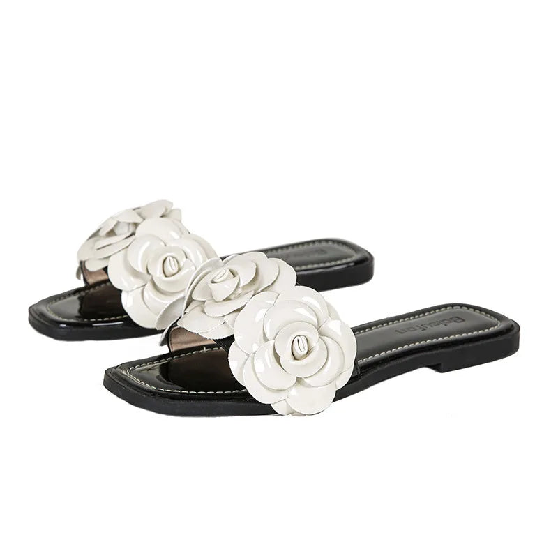 Summer New Shoes for Women Fashion Slipper Beautiful Camellia Slides Girl Sweet Flowers Sandals
