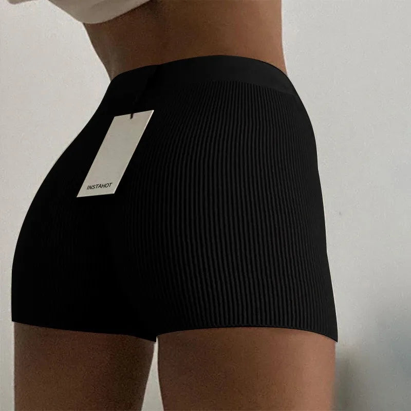 Summer Knitted Shorts Cotton Women Casual Yoga Mini Sexy High Waist Ribber