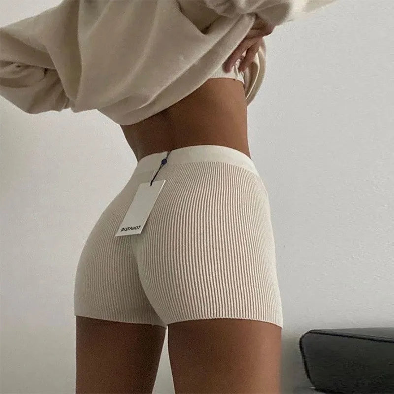 Summer Knitted Shorts Cotton Women Casual Yoga Mini Sexy High Waist Ribber